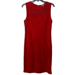 KATE & MALLORY mid length sleeveless dress suede front cut outs, zipper back